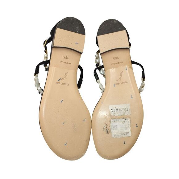 Rene Caovilla Pearl and Crystal-Embellished T-strap Sandals in Black Suede - Picture 6 of 8